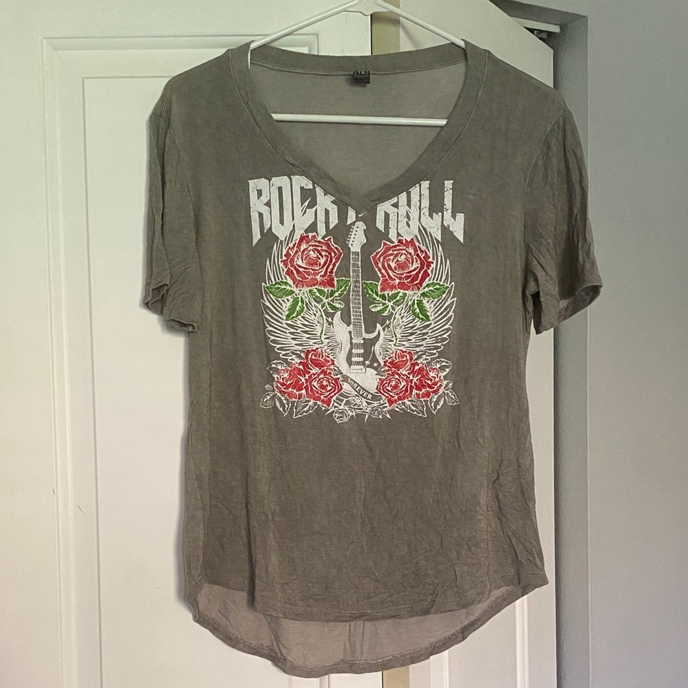 Alya Charcoal Rock & Roll Tee with Floral Graphic